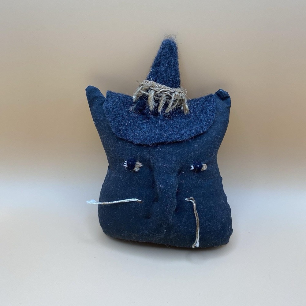 Vintage Hand Made Primitive Fabric Halloween Black Cat 6 x 4 Folk Art Decor - Picture 4 of 7